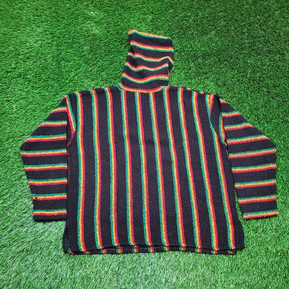 VTG 90s Rasta Baja Hoodie Drug Rug Boxy Cropped Fit Womens Oversized L/XL Reggae - Picture 5 of 5